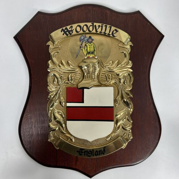 Other - Vtg Woodville England Crest Coat Of Arms Brass Wood Wall Plaque Shield Ireland